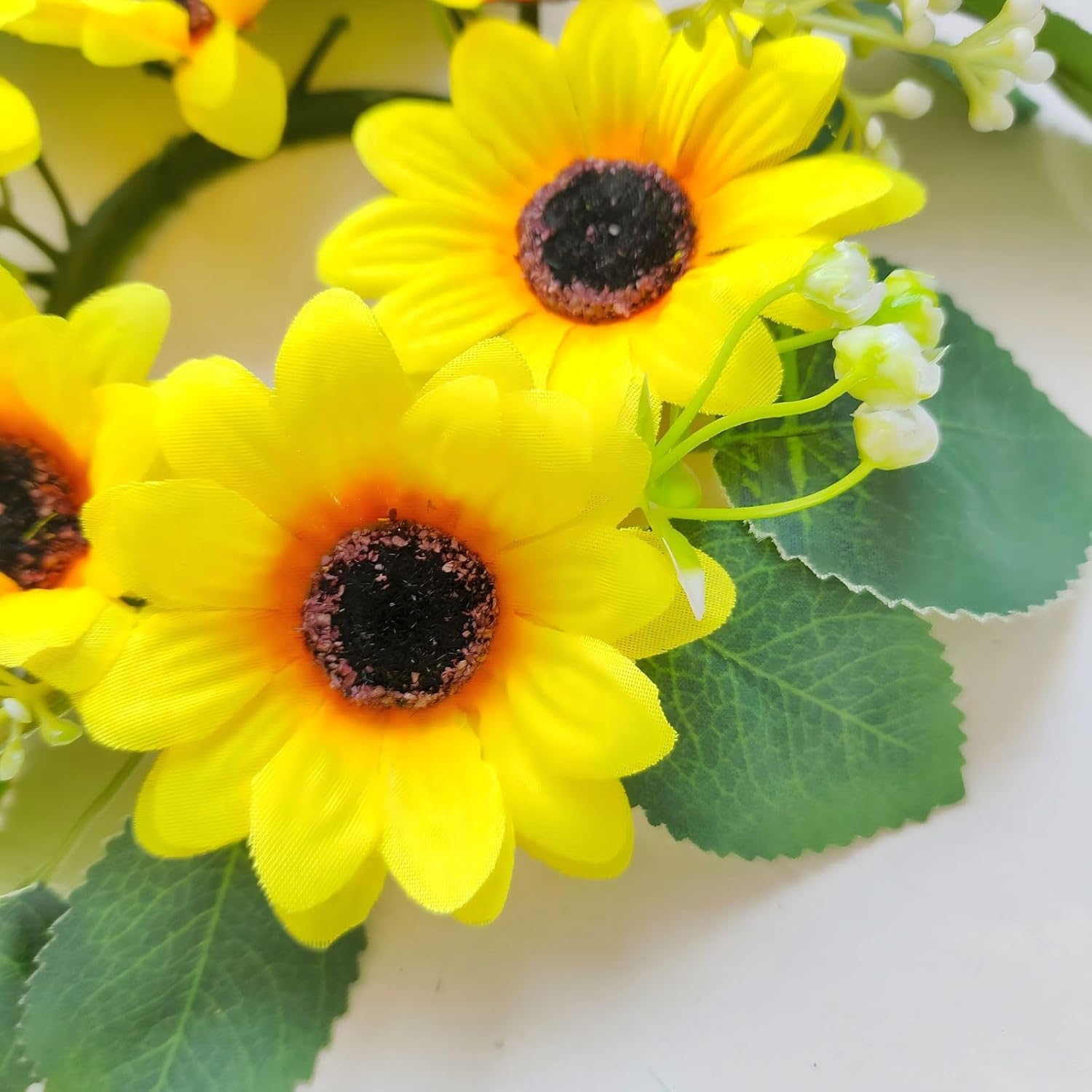 2Pcs Sunflower Candle Ring Wreaths 3 Inch Center Yellow Artificial Flowers Candle Holder Small Wreath for 3'' Pillar Decor Bee Festival Home Door Tabletop Decorations