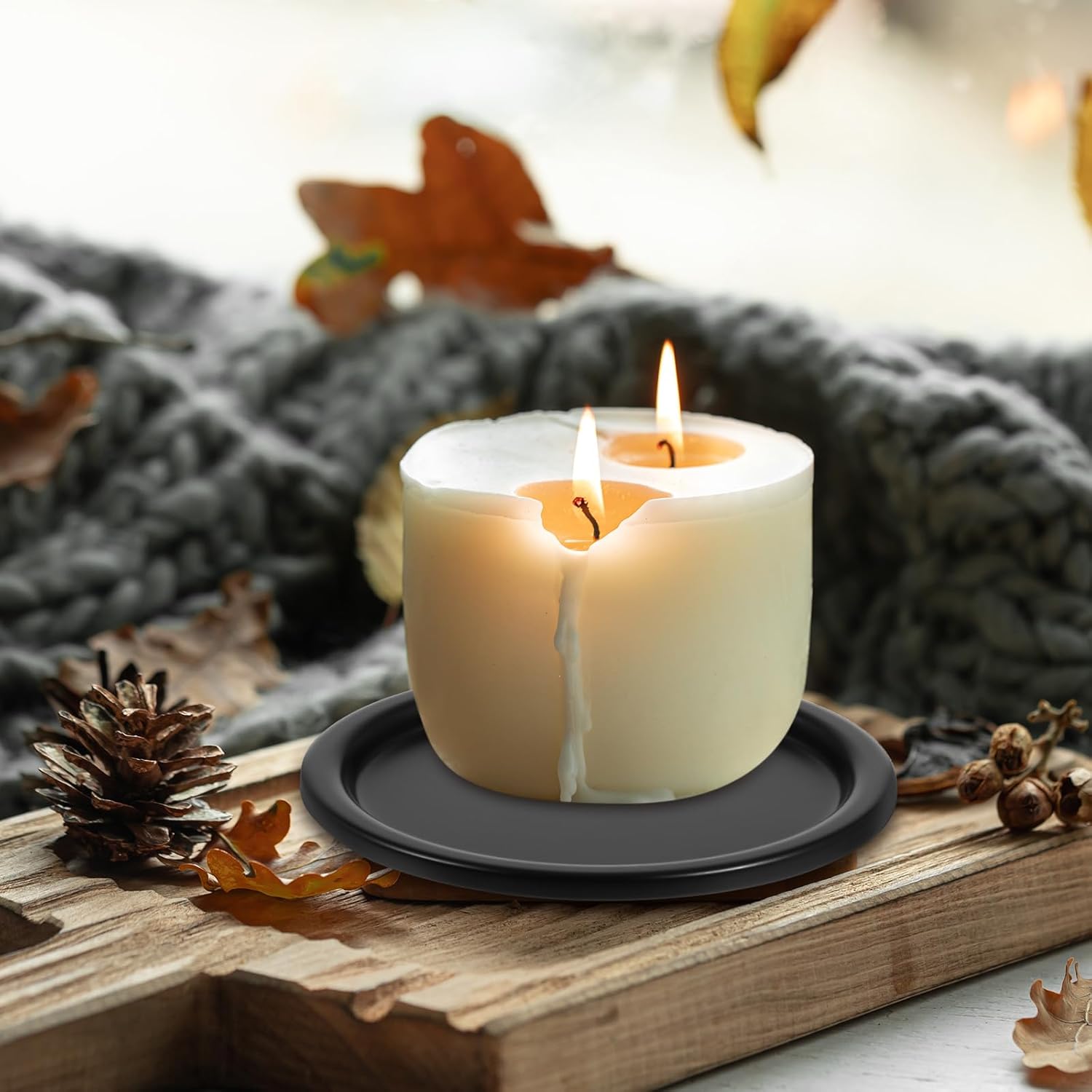 2 Pcs Black Iron Plate Candle Holder, Vintage Round Candle Holder Trays, Decorative Iron Pillar Candles Plate, 3.9 Inch Metal Candles Stand for LED & Wax Elegant Stand, Weddings, Christmas, Outdoor