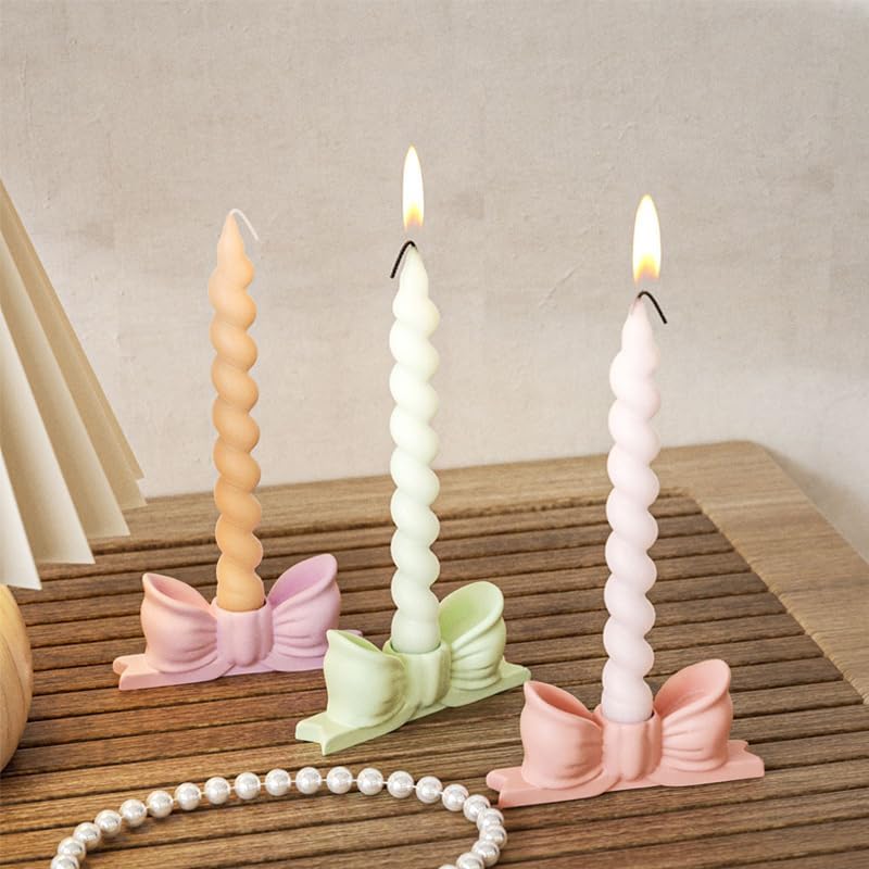 2 Pcs Pink Bow Candle Holder Bow Candlestick Holder Decorative Candle Stand Centerpiece for Table Wedding Dinning Party