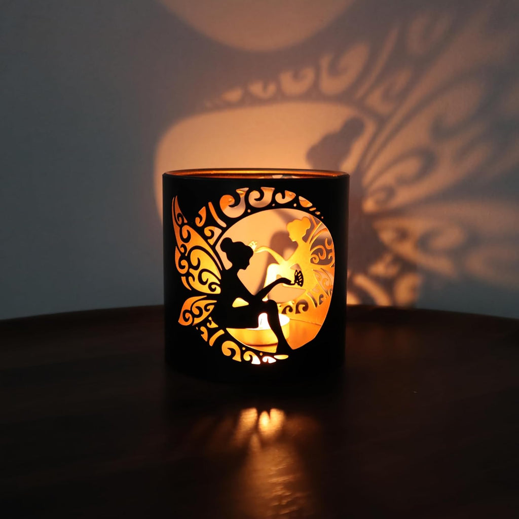 2 Pack Tealight Candle Holder, Candle Holder with Fairy Pattern, Romantic Mosaic Tea Light Holder Cup for Table Centerpieces, Christmas, Birthday Party, Home Decor