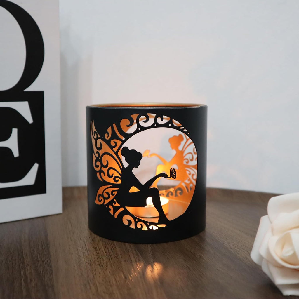 2 Pack Tealight Candle Holder, Candle Holder with Fairy Pattern, Romantic Mosaic Tea Light Holder Cup for Table Centerpieces, Christmas, Birthday Party, Home Decor