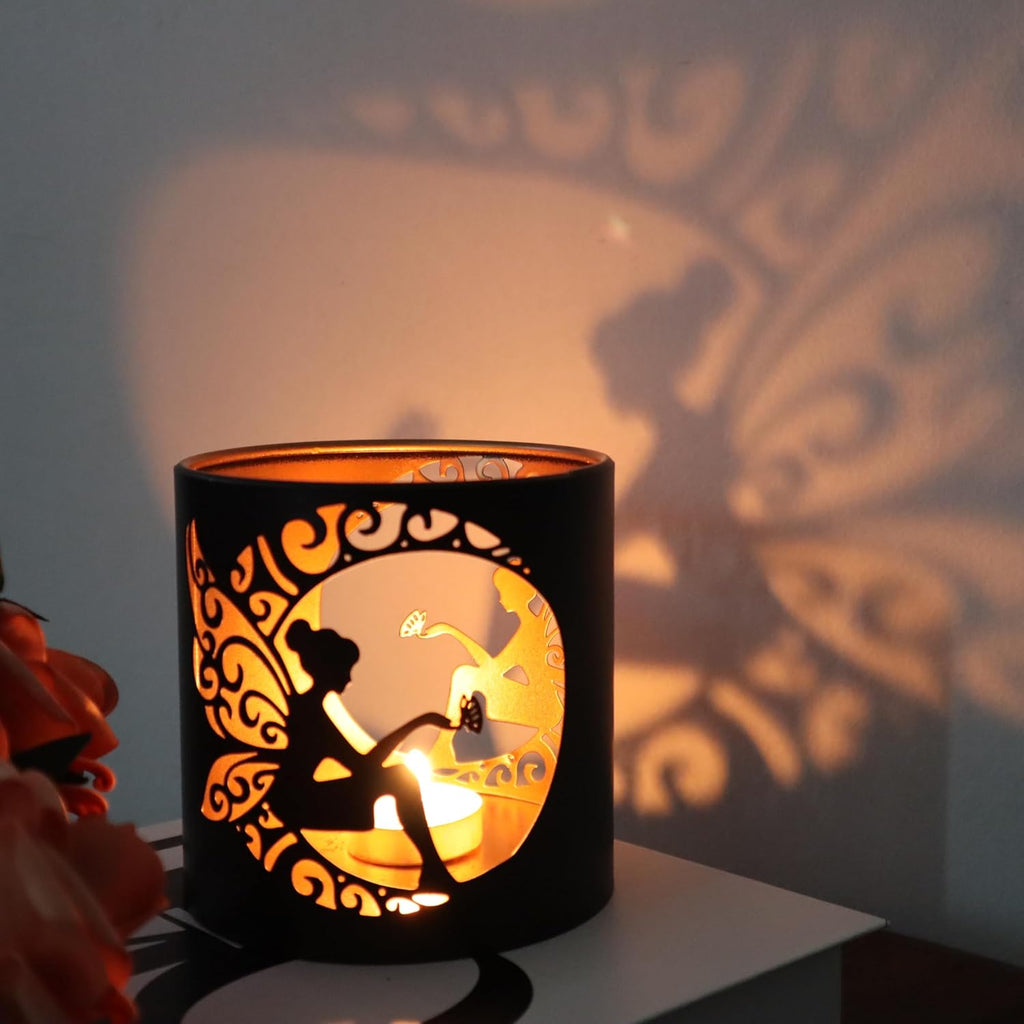 2 Pack Tealight Candle Holder, Candle Holder with Fairy Pattern, Romantic Mosaic Tea Light Holder Cup for Table Centerpieces, Christmas, Birthday Party, Home Decor