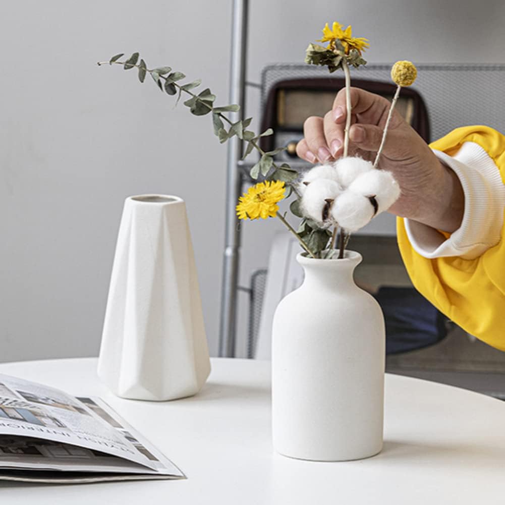 10CM Small Ceramic Bud Vase Mini Decorative Flower Vase Flower Arrangement Containers for Shelf Decor Wedding Dinner Table Party Living Room Office(White)
