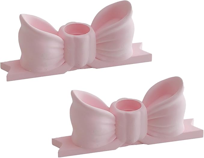 2 Pcs Pink Bow Candle Holder Bow Candlestick Holder Decorative Candle Stand Centerpiece for Table Wedding Dinning Party