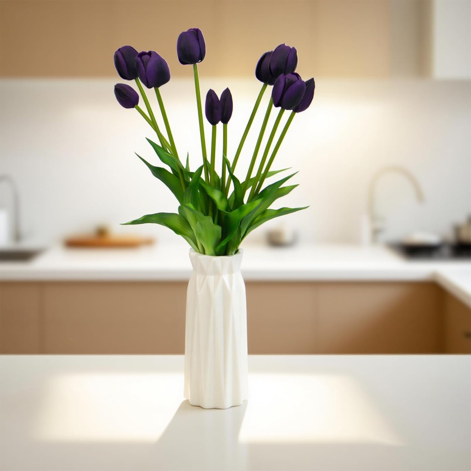 10 Pack Real Touch Tulips Artificial Flowers, 15.7 Inch Bendable Latex Tulips - No Maintenance Faux Flowers for Vase, Home Decor, Wedding Centerpiece (Purple)