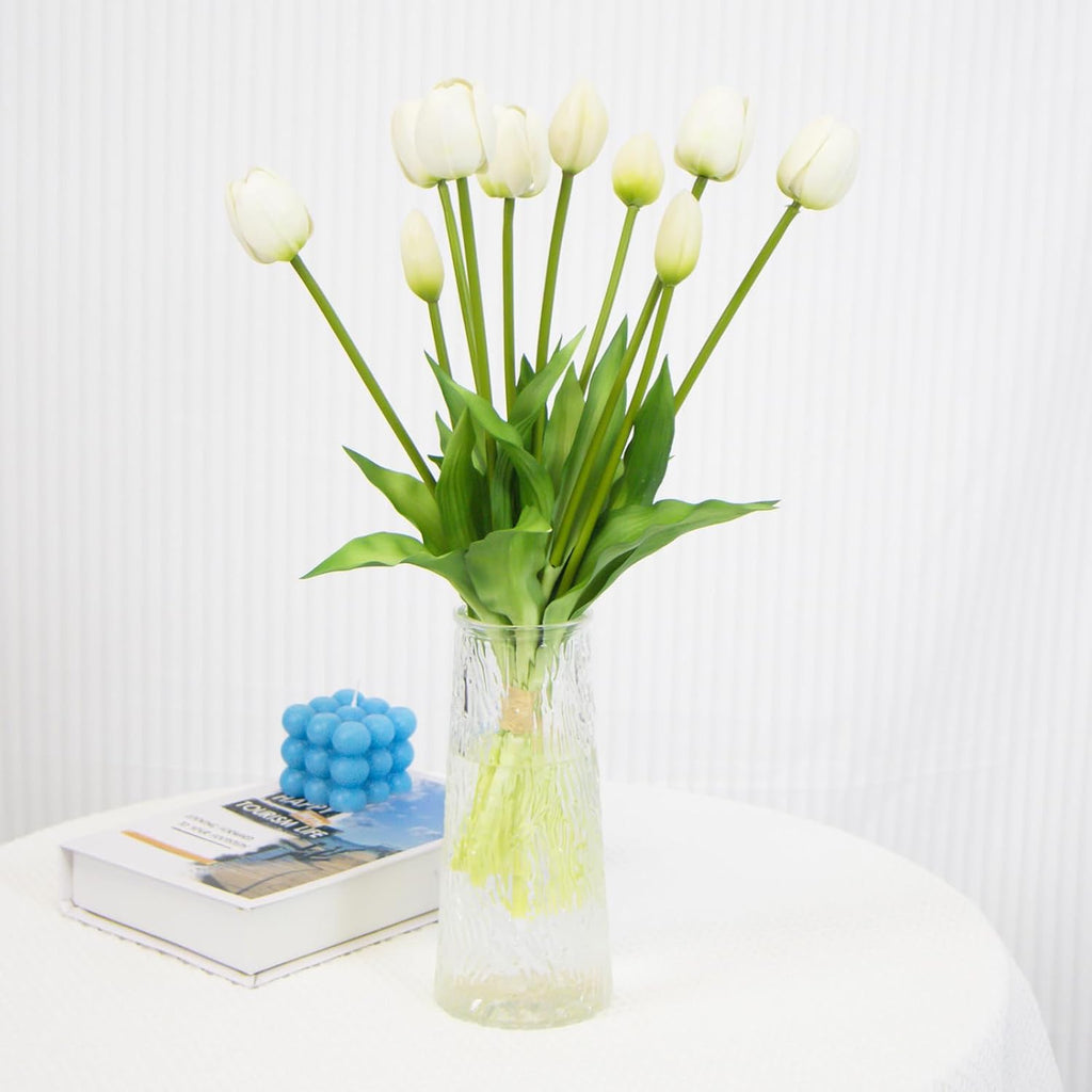 10 Pack Real Touch Tulips Artificial Flowers, 15.7 Inch Bendable Latex Tulips - No Maintenance Faux Flowers for Vase, Home Decor, Wedding Centerpiece (Purple)