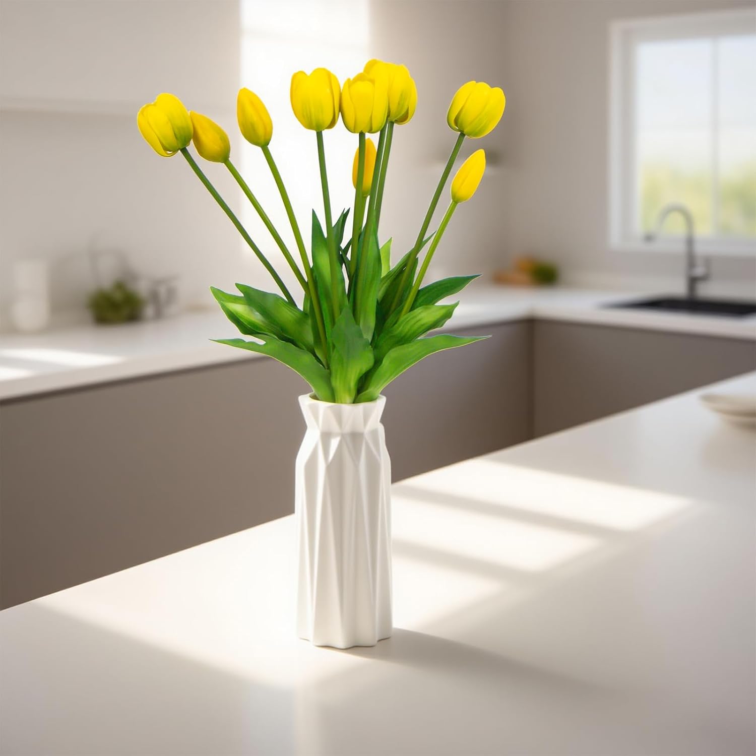 10 Pack Real Touch Tulips Artificial Flowers, 15.7 Inch Bendable Latex Tulips - No Maintenance Faux Flowers for Vase, Home Decor, Wedding Centerpiece (Purple)