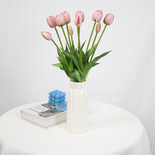 10 Pack Real Touch Tulips Artificial Flowers, 15.7 Inch Bendable Latex Tulips - No Maintenance Faux Flowers for Vase, Home Decor, Wedding Centerpiece (Purple)