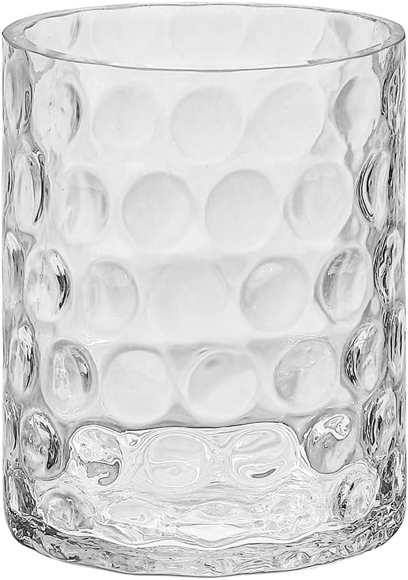 10" Wide 10" High Decorative Glass Cylinder Vase with Dimpled Circle Pattern, 8 Inch Tall, Clear (1, 10"x10")