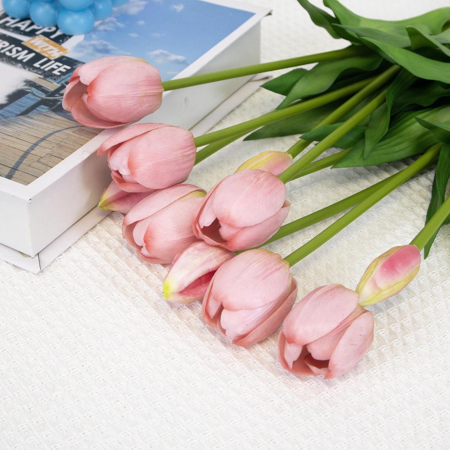 10 Pack Real Touch Tulips Artificial Flowers, 15.7 Inch Bendable Latex Tulips - No Maintenance Faux Flowers for Vase, Home Decor, Wedding Centerpiece (Purple)