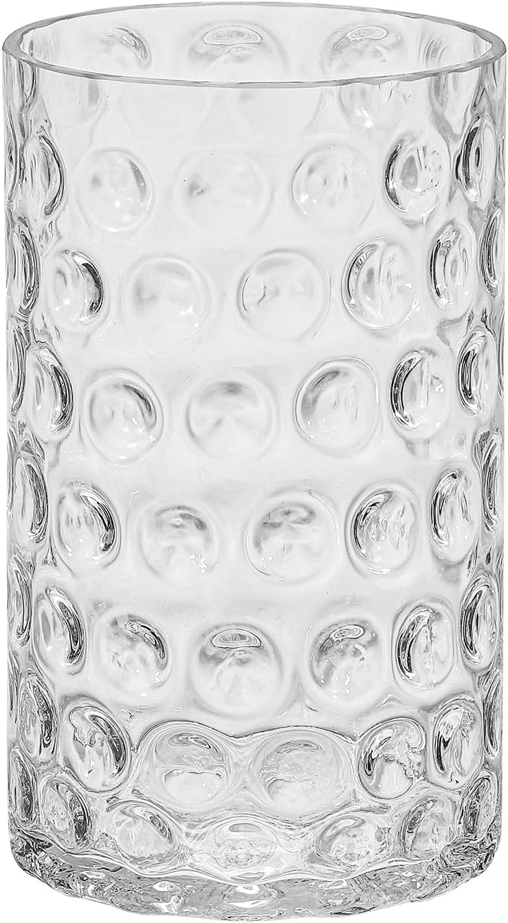 10" Wide 10" High Decorative Glass Cylinder Vase with Dimpled Circle Pattern, 8 Inch Tall, Clear (1, 10"x10")
