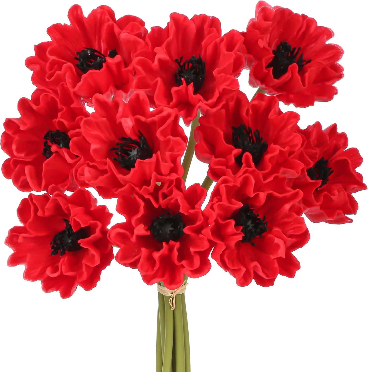 10Pcs White Poppies Flowers Artificial 12.9In Fake Poppies Anemone PU Flower Stem for Wedding Floral Arrangement Home Table Vase Decoration