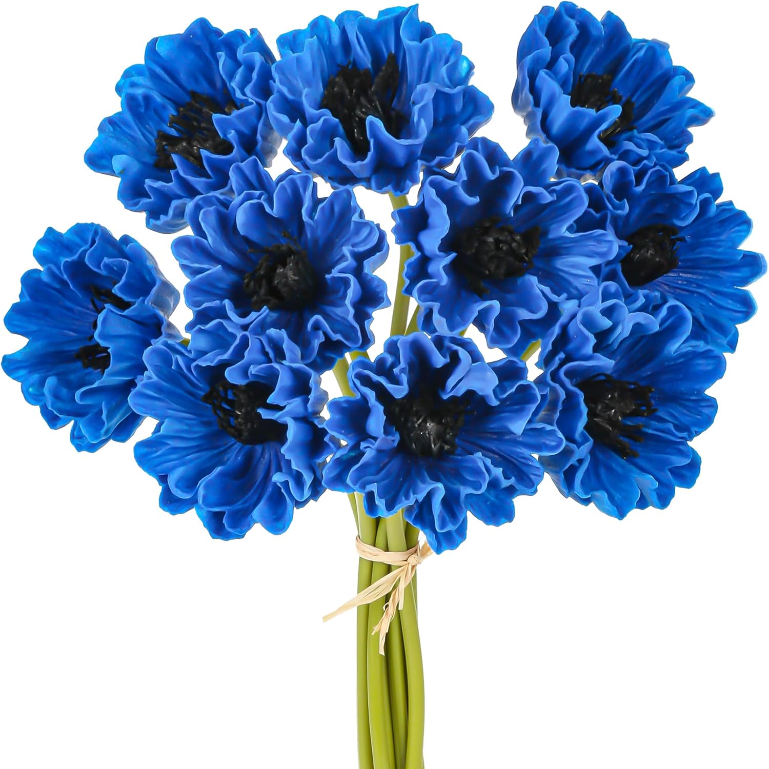 10Pcs White Poppies Flowers Artificial 12.9In Fake Poppies Anemone PU Flower Stem for Wedding Floral Arrangement Home Table Vase Decoration