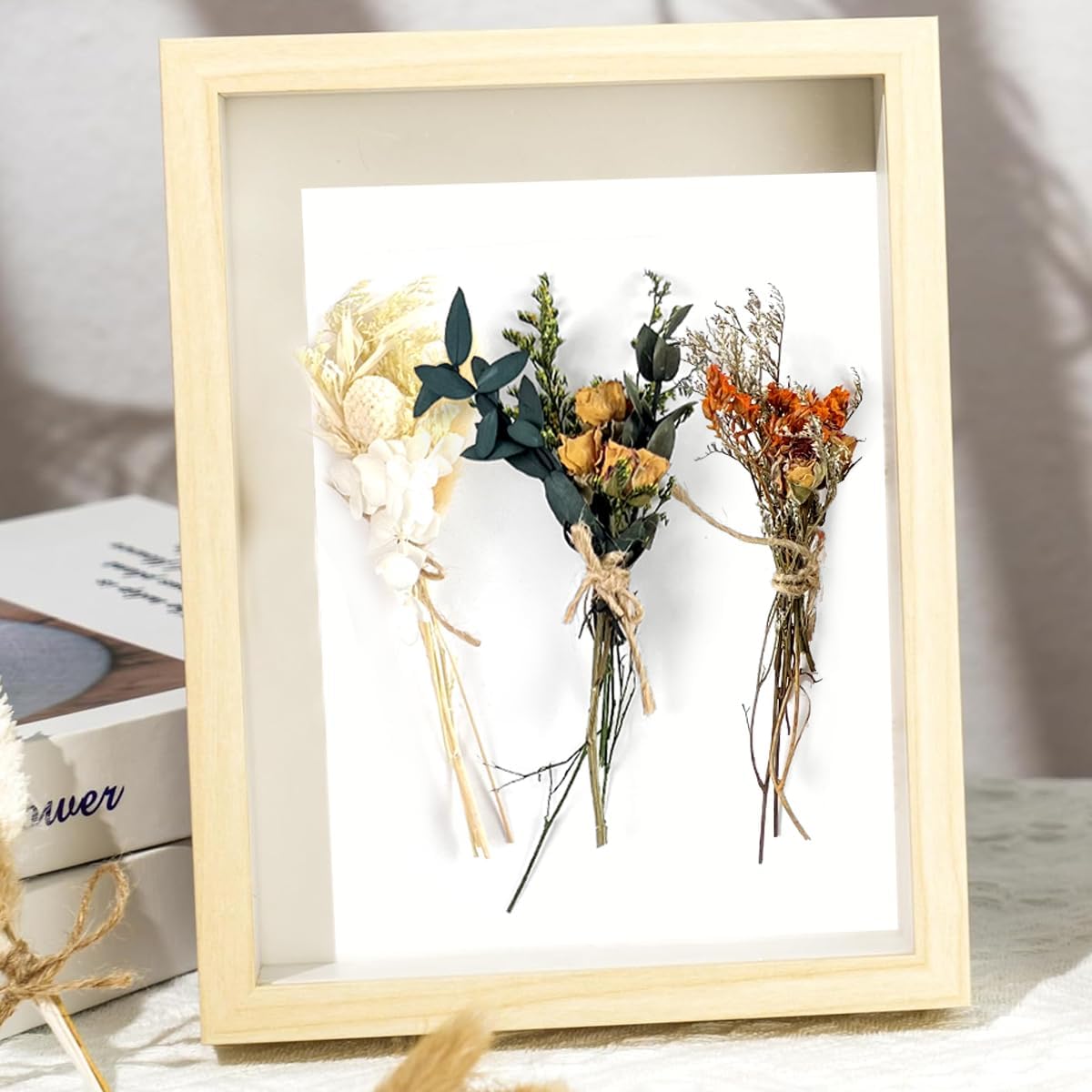 10Pcs Mini Dried Flowers Bouquet, Boho Mixed Natural Dried Flowers, Mini Wedding Handmade Dry Flowers Decor for Wedding Photo Frame Gift Box Home Vase Decorations DIY (White Series)